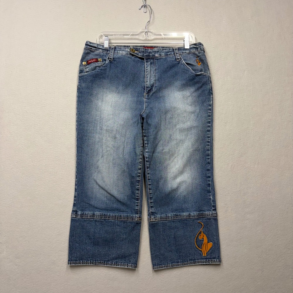 Baby Phat Capri Jeans Women 18 Blue Y2K Embroidered Logo Cropped Denim Pants